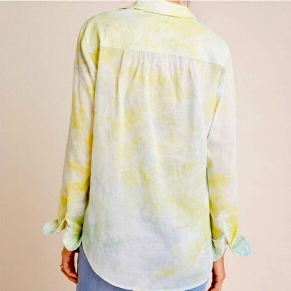 Anthropologie Pilcro Cate Yellow Tie-Dye Button down Shirt Classic Lightweight - Picture 8 of 14